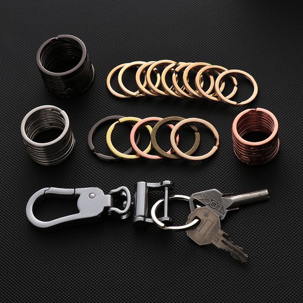 

10pcs/lot 25mm 28mm 30mm multifunction stainless steel hole key ring key chain rhodium plated round split keychain, Silver