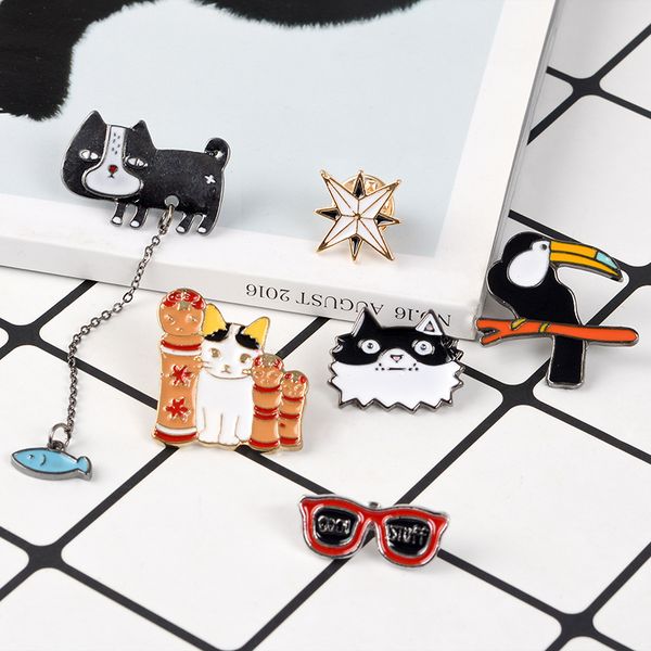 

animal brooches cartoon pins toucan bird cat dog star sunglasses enamel pin badge lapel pin brooch for friends kids jewelry gift, Gray