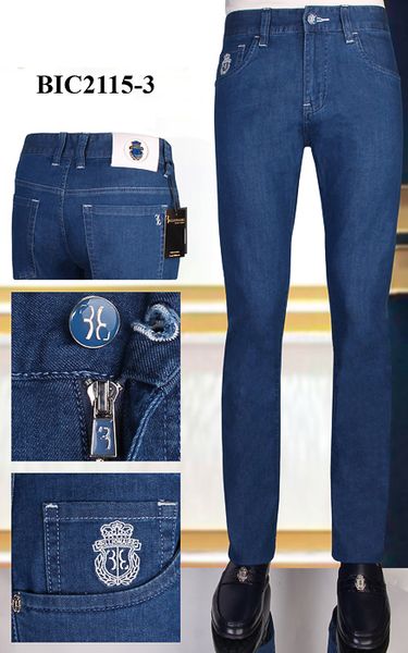 

джинсы хлопок коровьей кожи мужчины 2020 новый летний тонкий мода британская вышивка высокое качество молния 31-40 бесплатная доставка, Blue