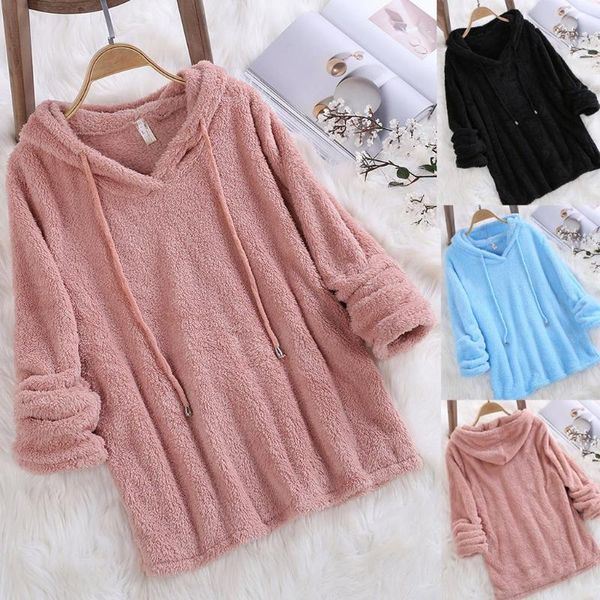 

women casual solid plush hooded long sleeve sweatshirts blouse 2020 new products spot supplier dropshipping 2020 ne, Black