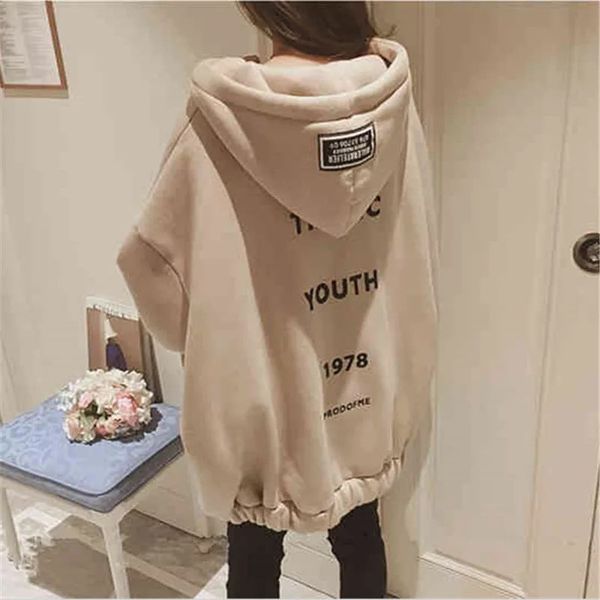 

coat sweatshirt korean hooded hop loose oversized hoodies women casual sleeve new streetwear zipper winter hip kpop bubble fifvj, Black