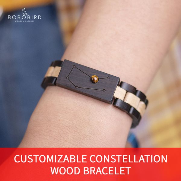 

custom bracelets wood brown bead insert personal constellation zodiac sign birthday gift for couple anniversary gifts present, Black