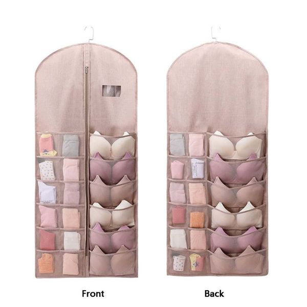 

garment bag hanging closet double sided bra stocking clothes socks organizer full zipper washable suit cover anti-moth protector