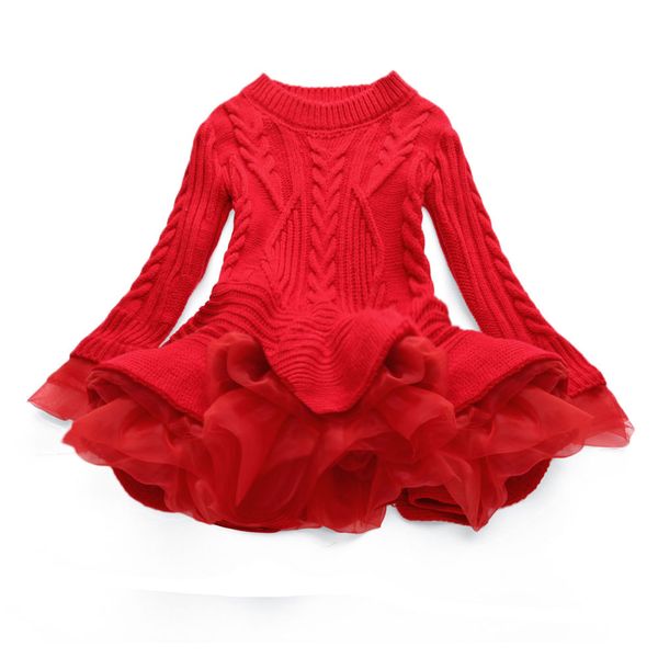 

2020 designer-autumn thick warm girl dresses princess knitted winter party kids sweater tutu dress girl clothes children clothing, Red;yellow
