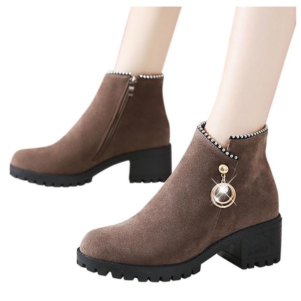 

women's ladies fashion ankle round toe crystal casual single shoes short boots, Black