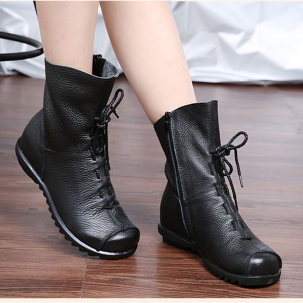 

genuine ankle leather boots occasional skin women plana martin snow boot ladies plus size winter women shoes boots mujer dt1041, Black