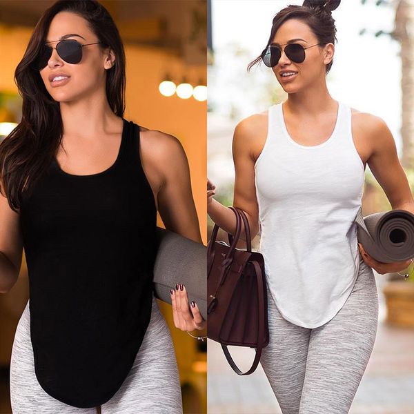 

центр топике женщины одежда 2019 лето топ черный белый майка без рукавов workout tank tops long high low sexy fitness tops ками, White