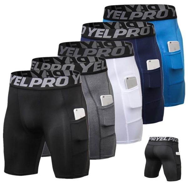 

2020 fashion sports phone shorts men's sports fitness phone thin pocket wear layered short leggings stockings shorts, Black;blue