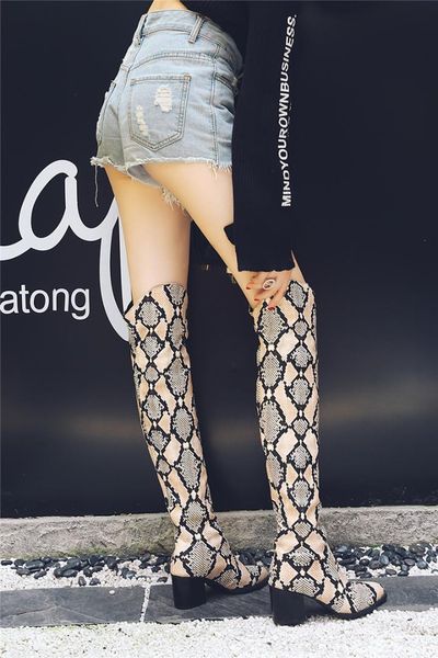 

hzxinlive over the knee women boots 2019 fashion pu platform boot pointed toe high heels party serpentine female shoe 35-43, Black