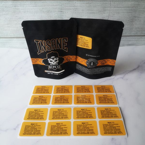 

new arrival 3.5g insane bag smell proof bags vape packaging for dry herb vaporizer mylar zipper bag ing