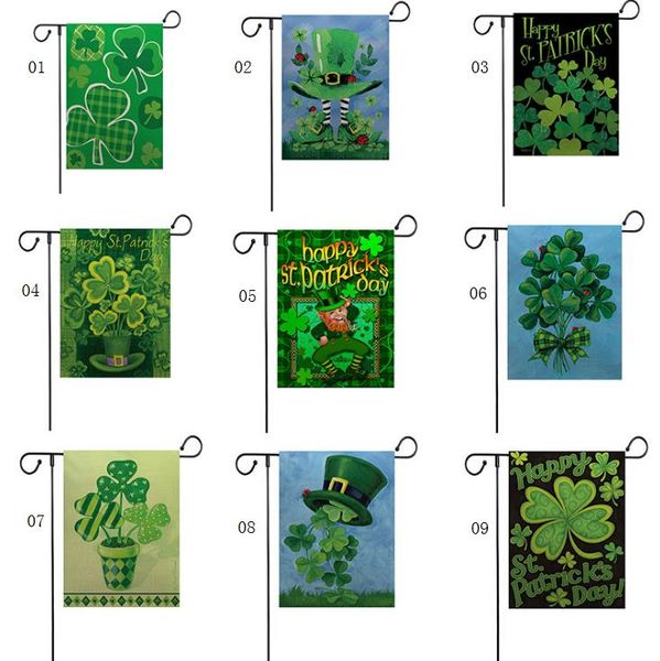 

47*32cm happy st patricks day burlap clover garden flag indoor outdoor double sided house yard flag home decor sn4440