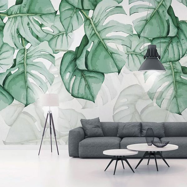

custom p wallpaper 3d hand painted canvas oil painting tropical plants green leaf living room bedroom home decor wall mural