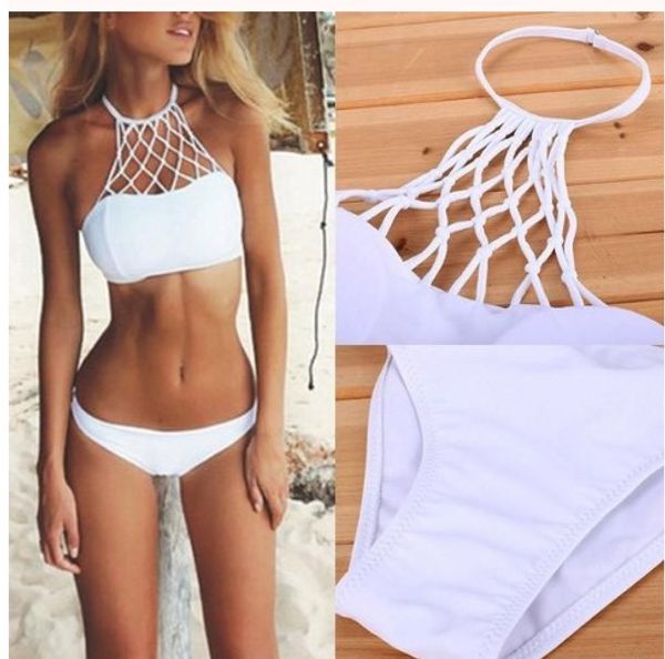 

women swimwear mesh crochet crop bikini swimsuit beach bathing suit two-piece suits for women, White;black