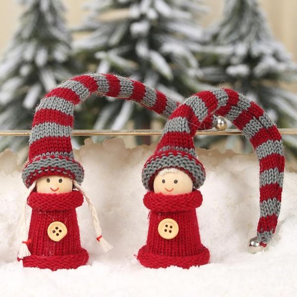 

2pcs lovely christmas pendants knitted long hat collectible doll xmas tree ornaments home garden party decoration
