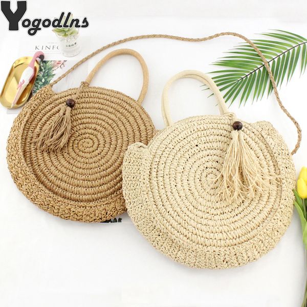 

new round fringed straw bag shoulder versatile casual handbags paper rope woven bag beach