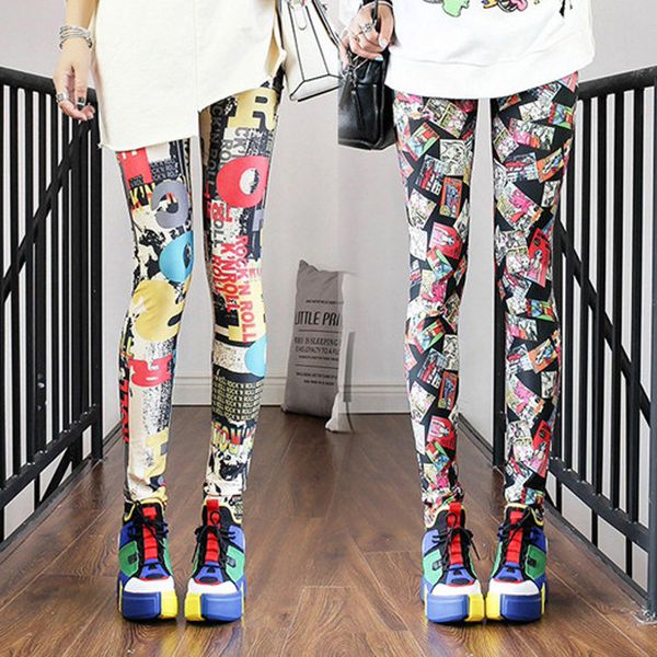 

la maxpa printing leggings lady's casual stretched graffiti tie dyed elastic cropped trousers summer women legging k2097, Black
