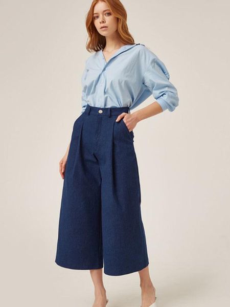 

wide leg pants women 2019 summer harem pant korean clothes culottes blue, Black;white