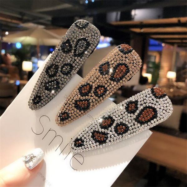 

fashion rhinestone leopard duckbill clip women girls hair clips pin clamp claw accessories for women barrette hairgrips headwear, Black;brown