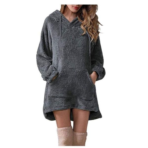 Donne Sherpa Pullover con cappuccio soffice maglione in pile lungo allentato Fuzzy Robe Ladies Plus Size Teddy Fleece Maglioni