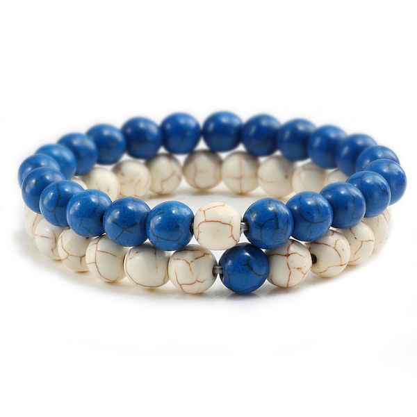 

2pcs/set distance bracelet classic natural stone turquoises beaded bracelets for men women bracelets friend couples gifts, Black