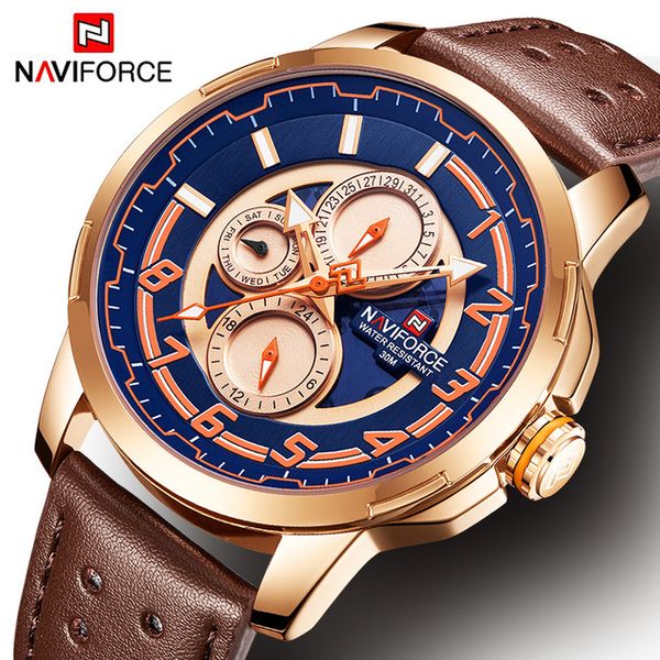 

naviforce мужские марка часы дата неделя спорт мужские часы повседневная кожа кварцевые, Slivery;brown