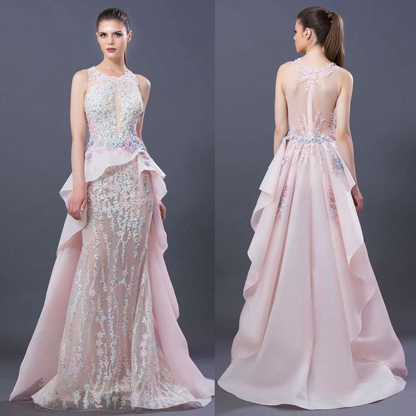 

pink 2019 new evening dresses illusion jewel neck lace appliqued beads formal prom gowns sweep train party pageant dress, Black
