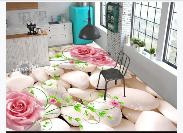 

customized 3d self-adhesive floor p mural wallpaper 3d cobblestone rose bedroom bathroom waterproof floor painting stickers