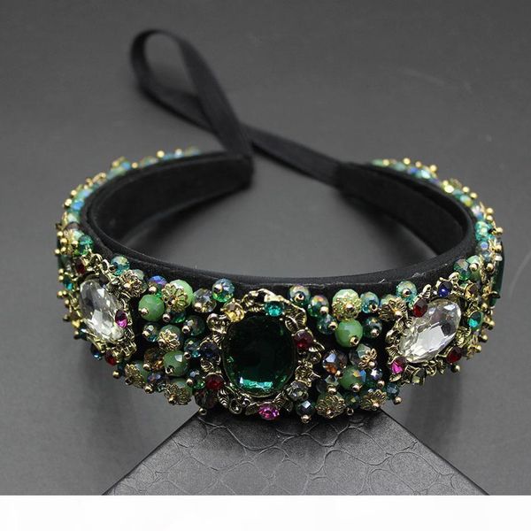 

fashion gem beads vintage women flower baroque good quality hairband luxury crystal gem headband bridal jewelry 609 s918, Slivery;golden