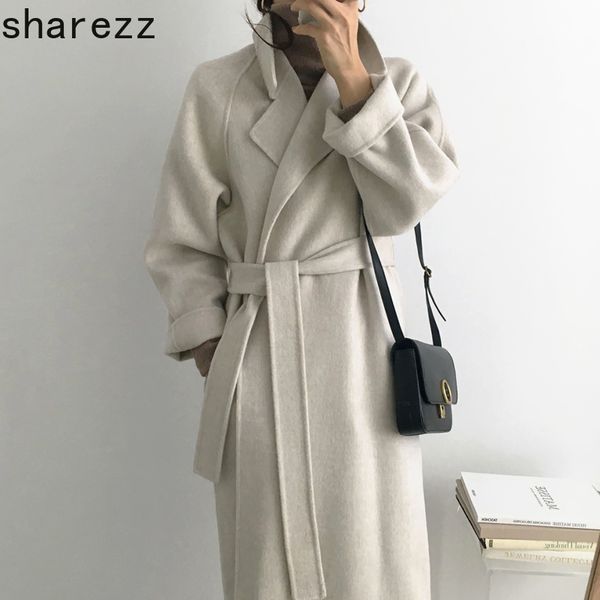 

long wool coat 2020 new turn-down collar solid full warm cashmere winter long jacket women, Black