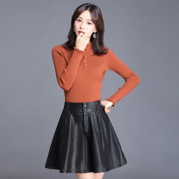 

women high waist faux leather mini skirt new ladies elegant black elastic waist a-line skirt female party club skirts bottoms