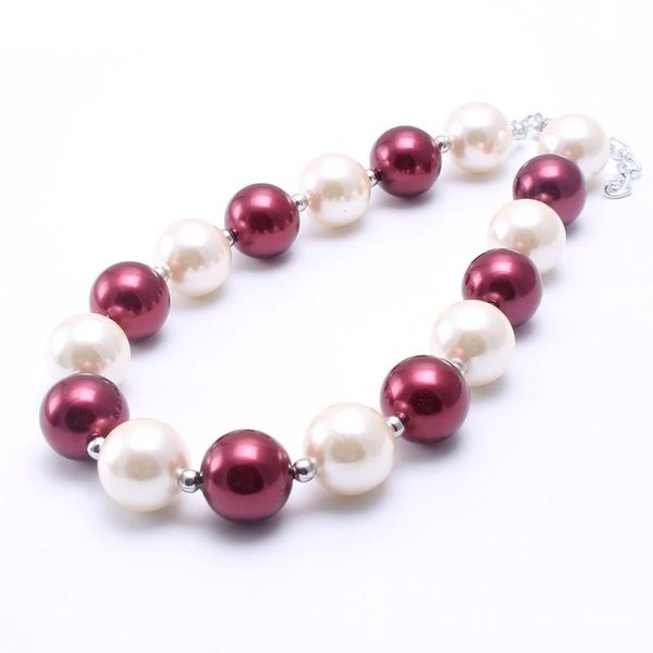 

ivory+wine red pearl baby kid chunky necklace gift new design bubblegume bead chunky necklace jewelry for baby kid girl, Silver