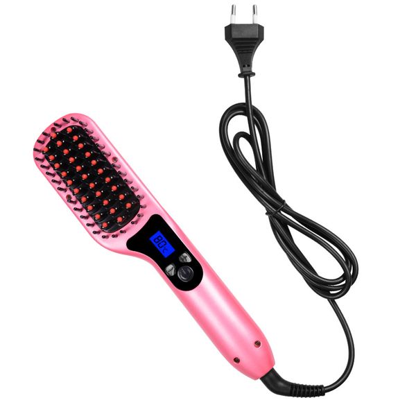 

wenyi 2019 new hair straightener brush electric auto lcd comb detangling straightening irons hair brush, Black