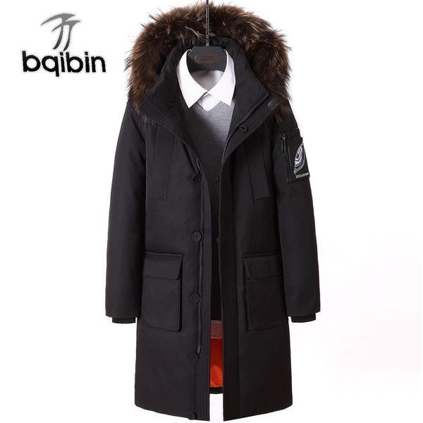 

новая куртка вниз мужчины теплый 90% белая утка зимы outwear пальто меховой воротник с капюшоном вниз parka мода сгущает пальто куртки мужчи, Black