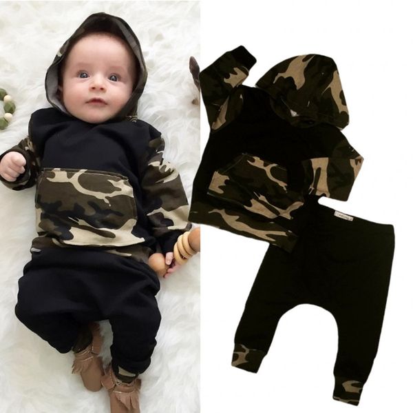 

2019 baby boy suit clothing long-sleeved sweater camouflage trousers sets boys and girls clothes set y200323, White