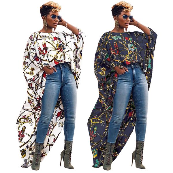 

Irregular Long Tops For Female Big Gold Chain Printed Short Front Long Back Fashion Blouse Short Sleeve Tees