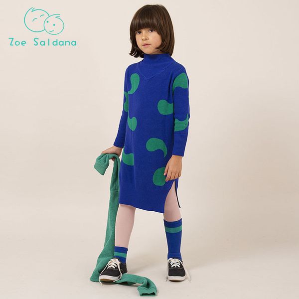 

zoe saldana 2018 baby girl sweater dress children clothes sweatshirts autumn winter casual clothing, Blue