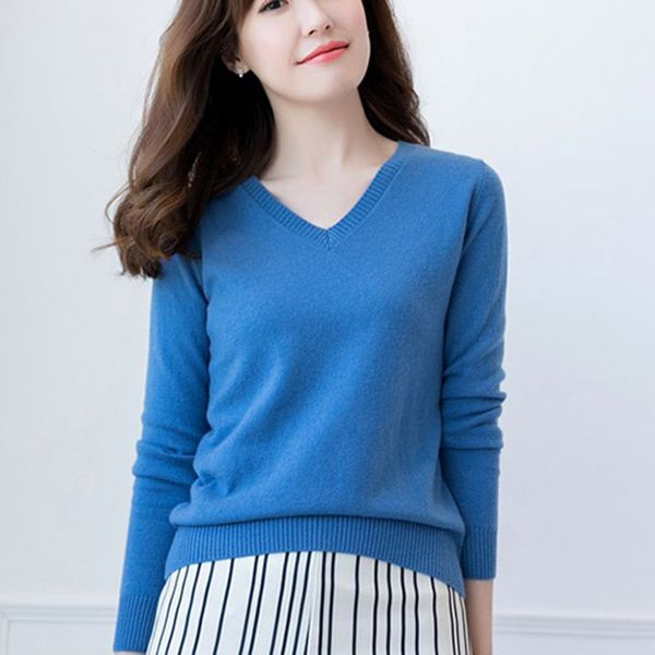 

2019 new spring women pullover 100% cashmere knitting sweaters vneck female sweater 11colors standard clothes girl, White;black