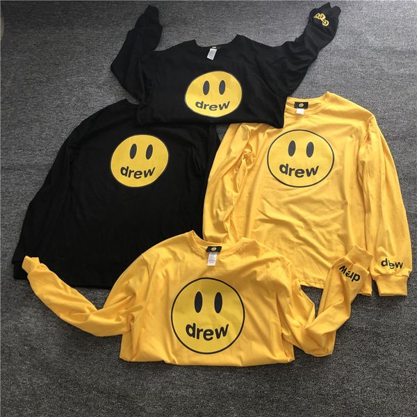 

drewhouse mens tshirts justin biber street casual loose smile designer autumn spring long sleeved ing, White;black