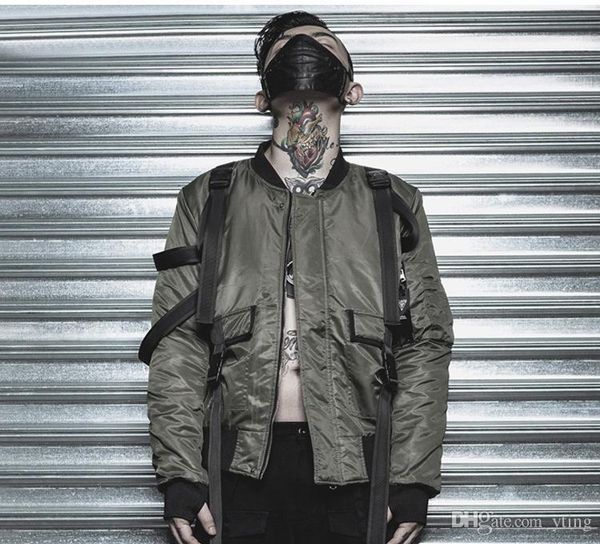 

europe and america men's jacket high street dark straps bomber jacket rock punk casual jacket tide male, Black;brown