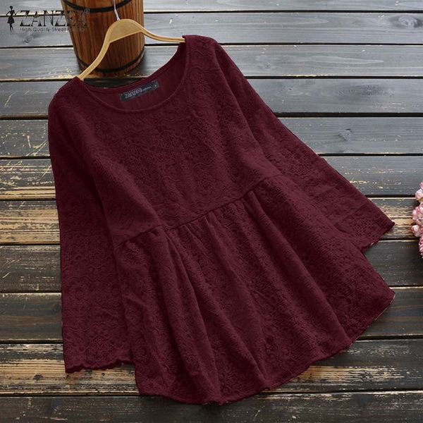 

2020 zanzea spring casual blouse vintage solid floral lace crochet shirts women long sleeve blusas female tunic chemise, White