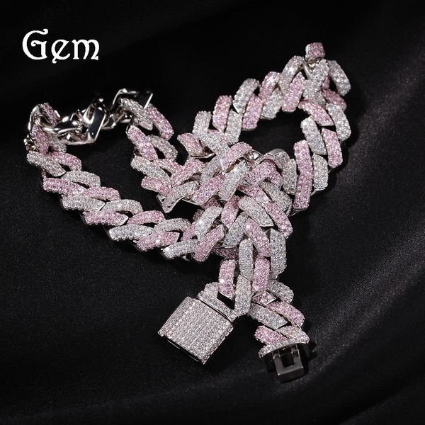 

cuban link chains pink and white colored zircon hip-hop necklace personalized cuban necklace 16inch18inch, Silver