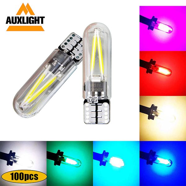 

100x t10 168 194 w5w filament lights cob led glass shell wedge auto parking bulbs car reading dome lamp dc12v