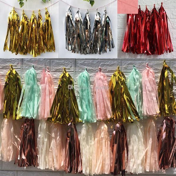 

5pcs set sequins tissue paper tassel garland wedding birthday party decoration 35cm pink gold paper tassels mariage party supplies wx9-645