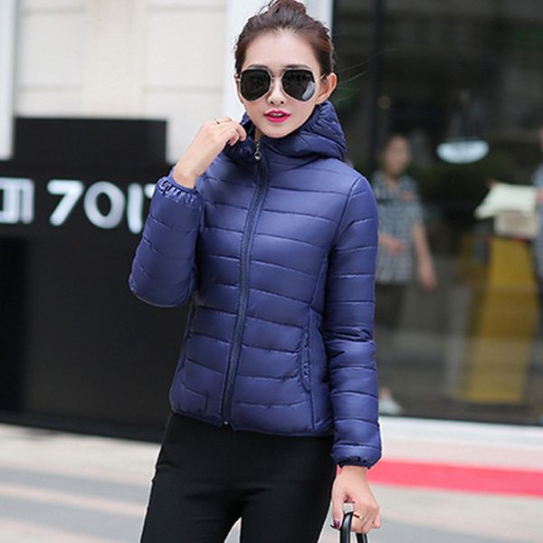 

casual warm fashion woman short winter coats pockets hooded parka feminina solid loose woman coats, Black
