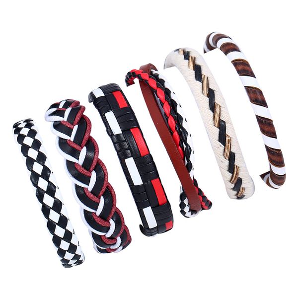 

simple genuine leather bracelets 6pcs/set fashion multilayer braided weaved wrap jewelry for women vintage mens wristbands charm cuff bangle, Golden;silver