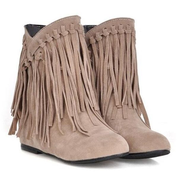 

dropshipping autumn winter boots women matte leather fringed women's boots fashion tassel casual women riding, Black