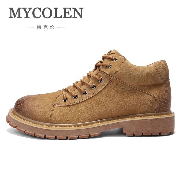 

mycolen genuine leather spring/autumn men boots luxury fashion ankle boots outdoor working men shoes, Black