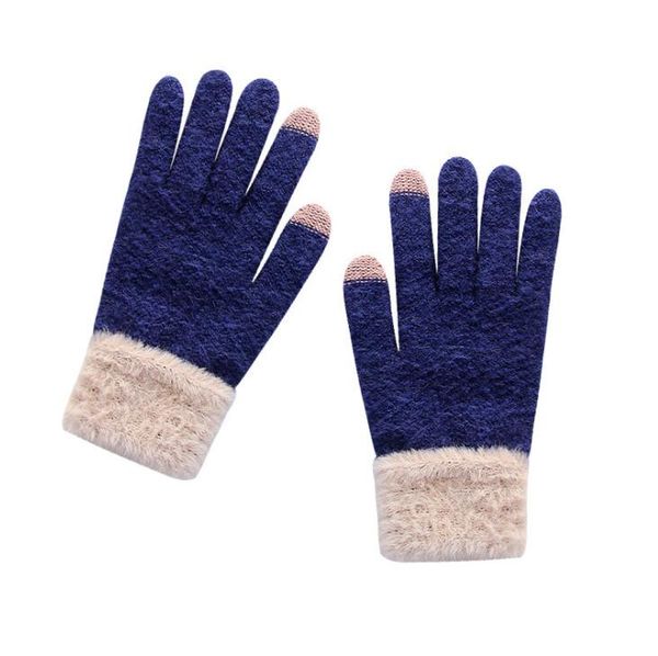 

winter knit gloves touchscreen warm thermal soft lining elastic cuff texting anti-slip for women ing, Blue;gray