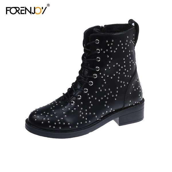 

2019 fashion women shoes leather ankle boots square with single boots casual work shoes ladies leather shoe bota feminina, Black