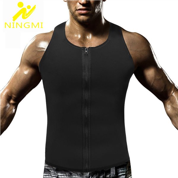 

ningmi sports slimming waist trainer men fitness shirts neoprene sauna body shaper jacket with zipper shapwear, Black;brown